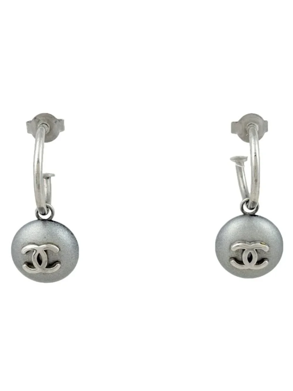 Chanel CC Logo Earrings Swing Silver Plated